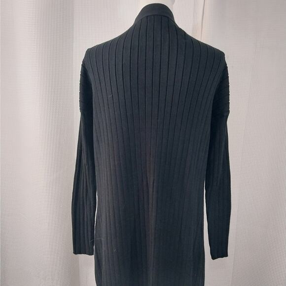 JUSTFAB! ULTRA BLACK RIBBED DUSTER LENGTH CARDIGAN, LONG SLEEVE SWEATER! SZ S - Picture 8 of 13